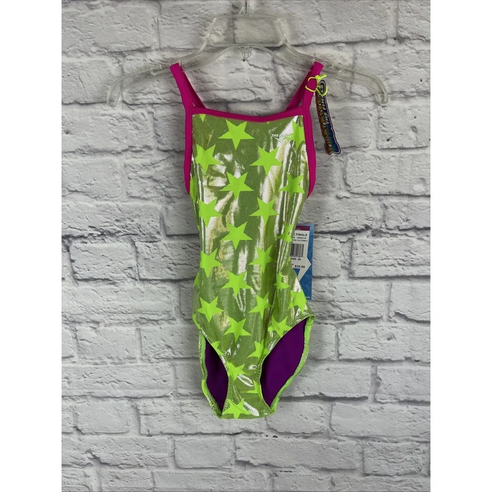 TYR The Finals Youth Girls Astrofoil Flutterback Star Swimsuit Size 26 NEW